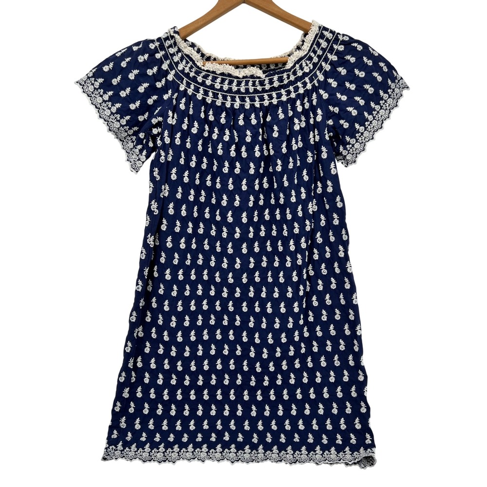 Sophie Max‎ Womens Navy Blue Embroidered Cotton Boho Mini Dress XS 5805E69